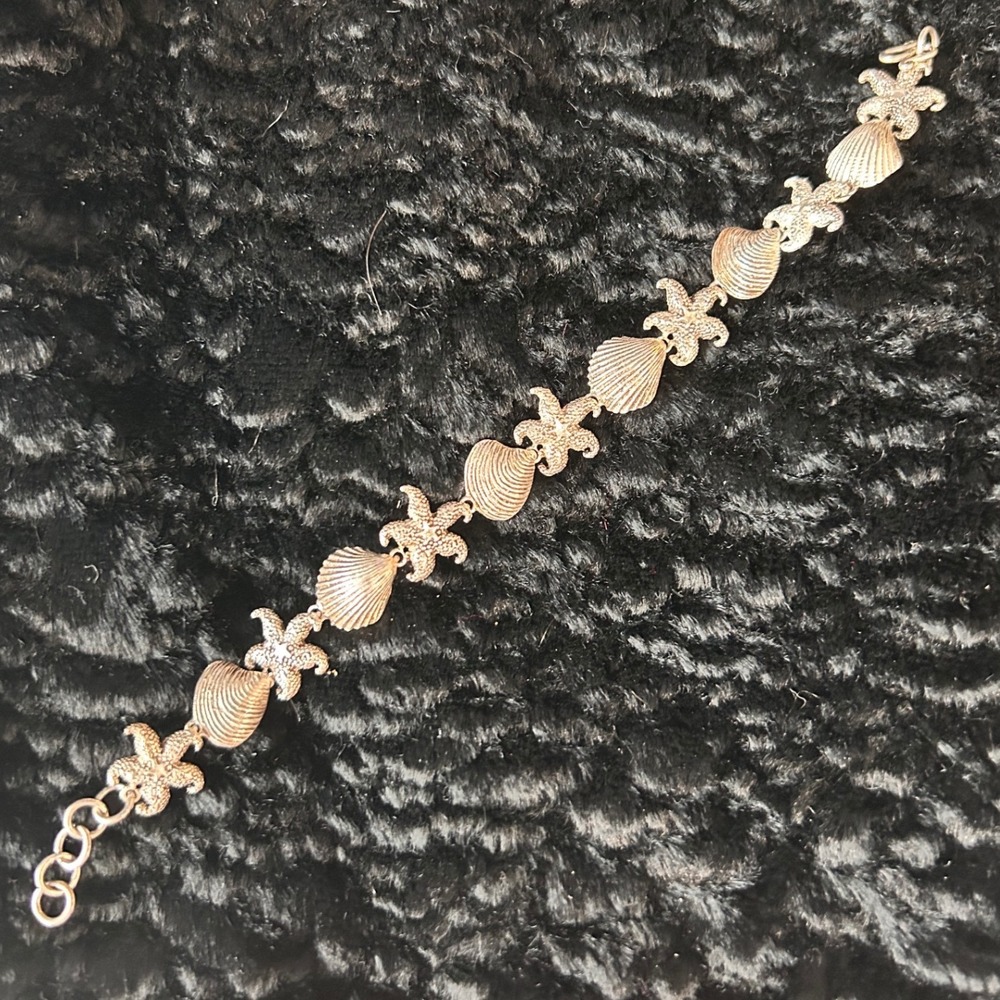 Wild Things Sterling Silver 925 Starfish Seashell Link Bracelet Nautical 7.25"
